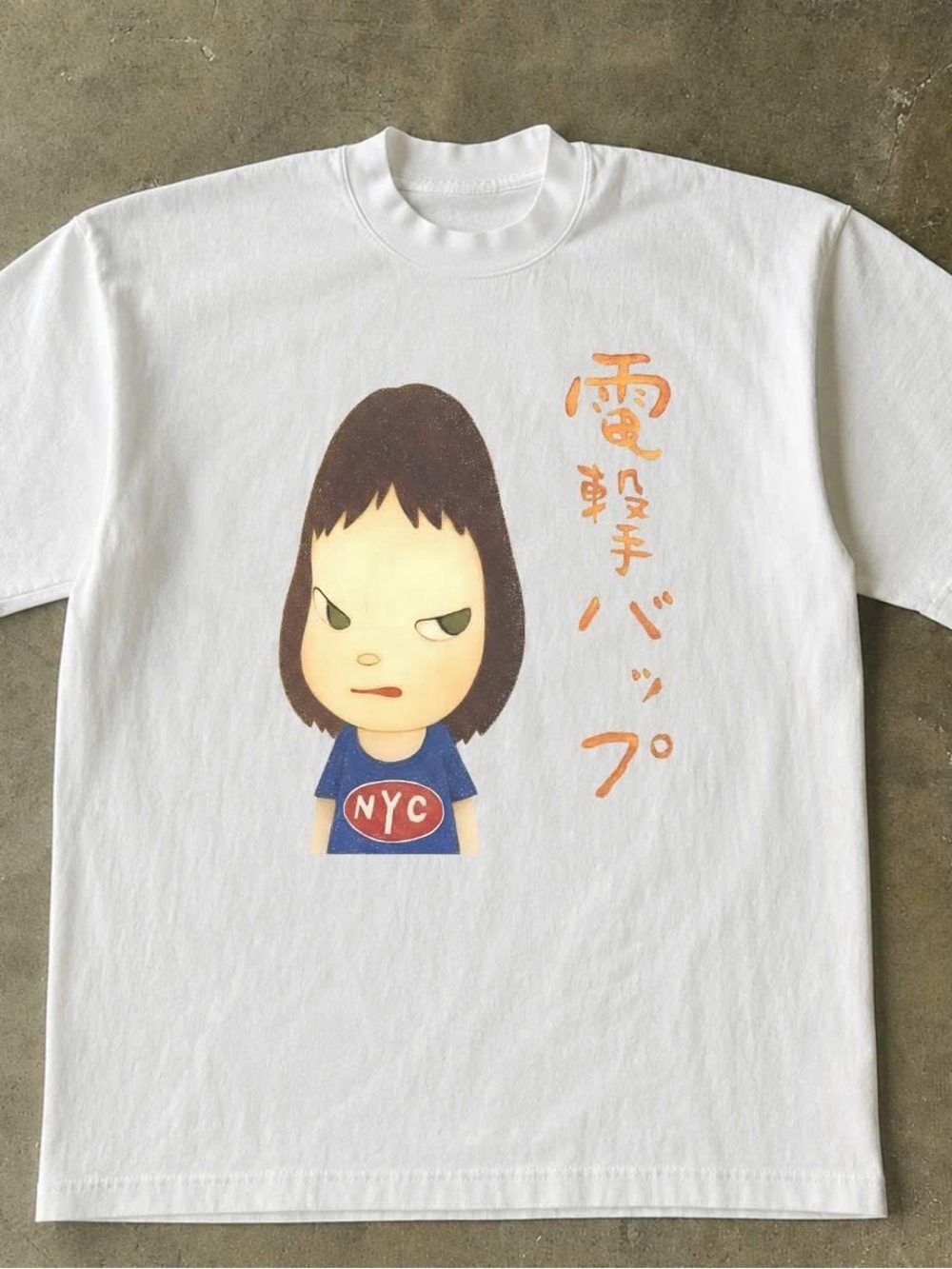 Tee with NYC Cartoon Graphic and Orange Script